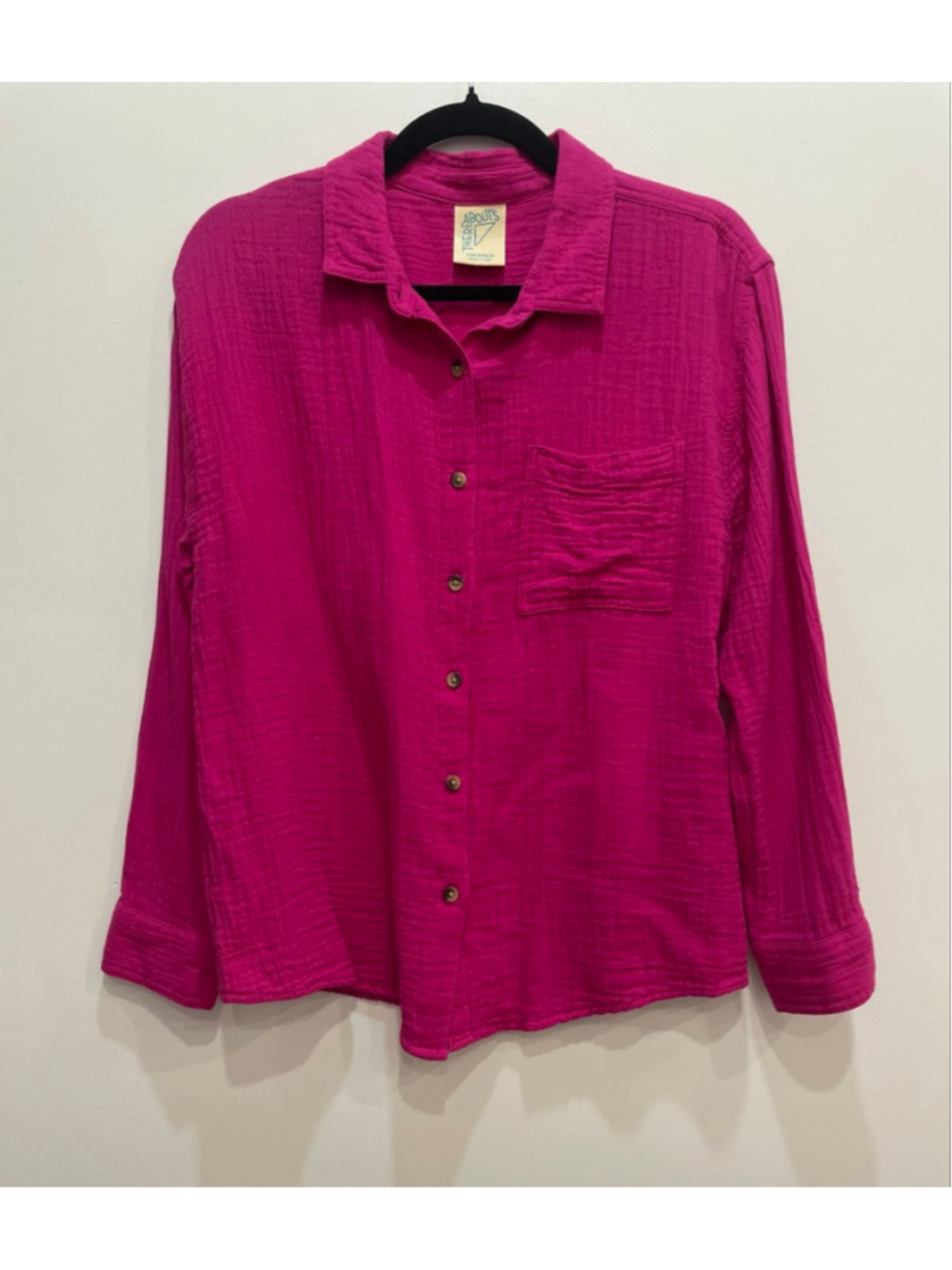 Thereabouts Fuchsia Cotton Gauze Button Down Shirt L Beachy Resort Summer